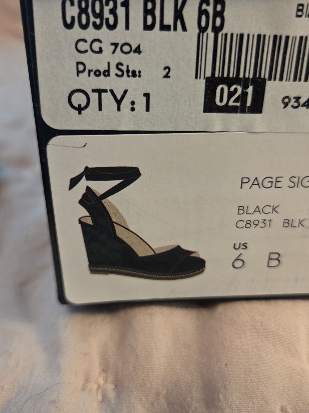 Coach Page Signature Black Logo Espadrille Wedge Sandals with Tie-Strap - Picture 2 of 7